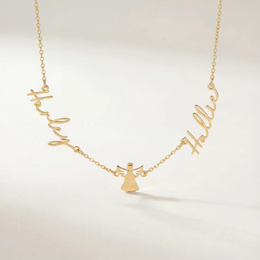 Double Name with Angel Necklace