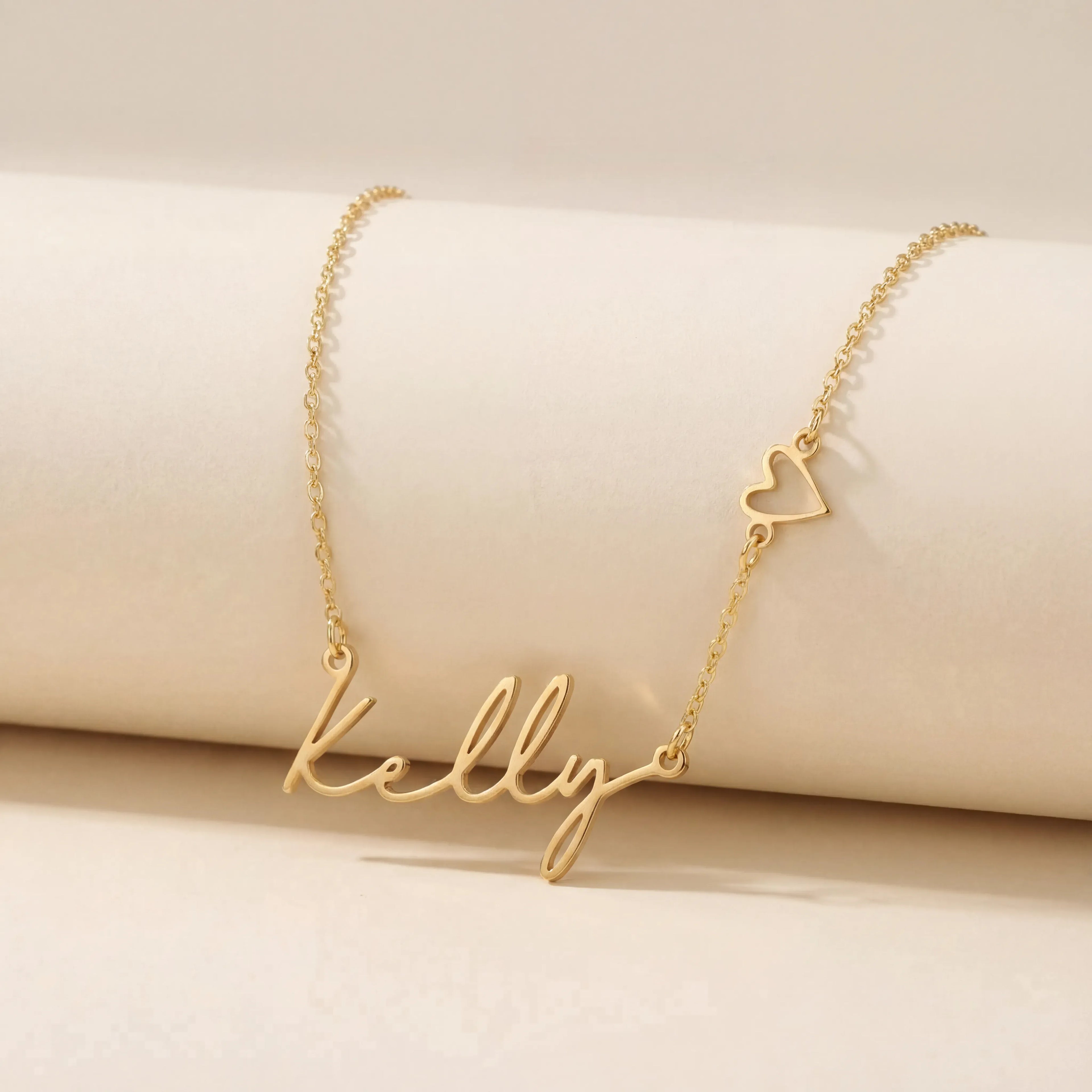 Personalised Name & Heart Necklace - Vermeil / Style 1