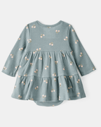 Vestido body de manga larga floral en canalé waffle