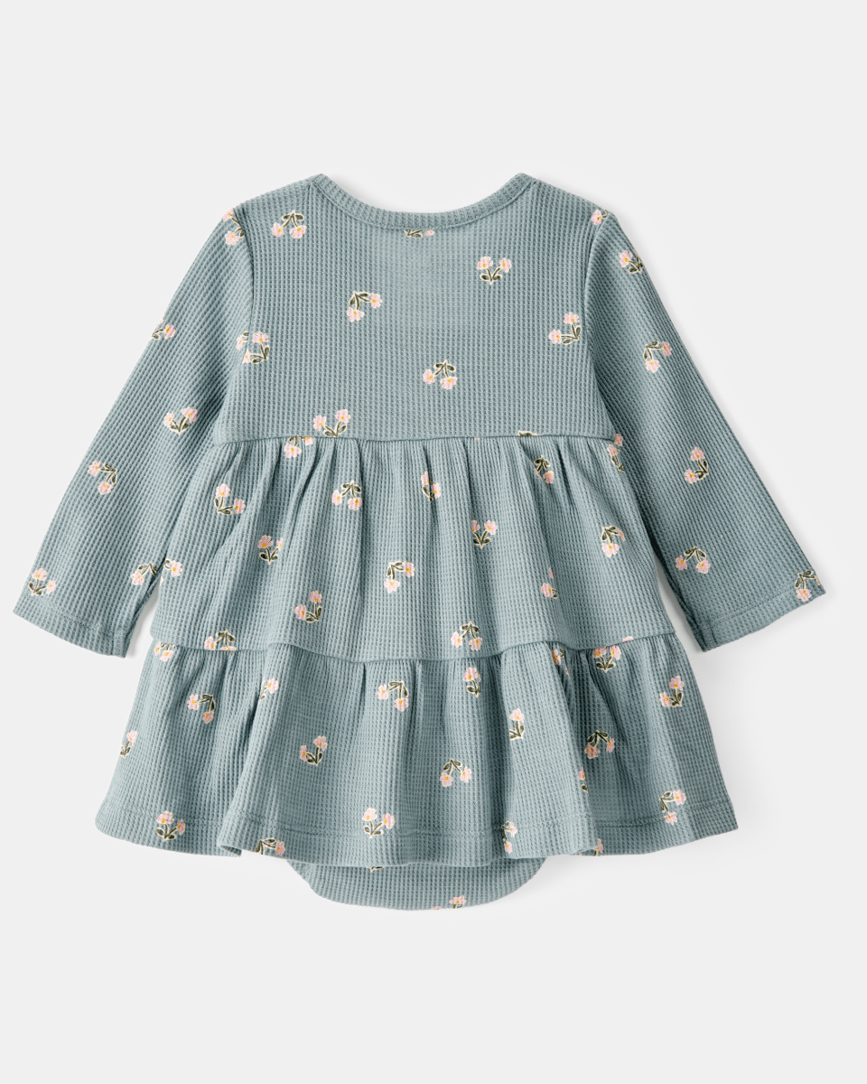 Vestido body de manga larga floral en canalé waffle