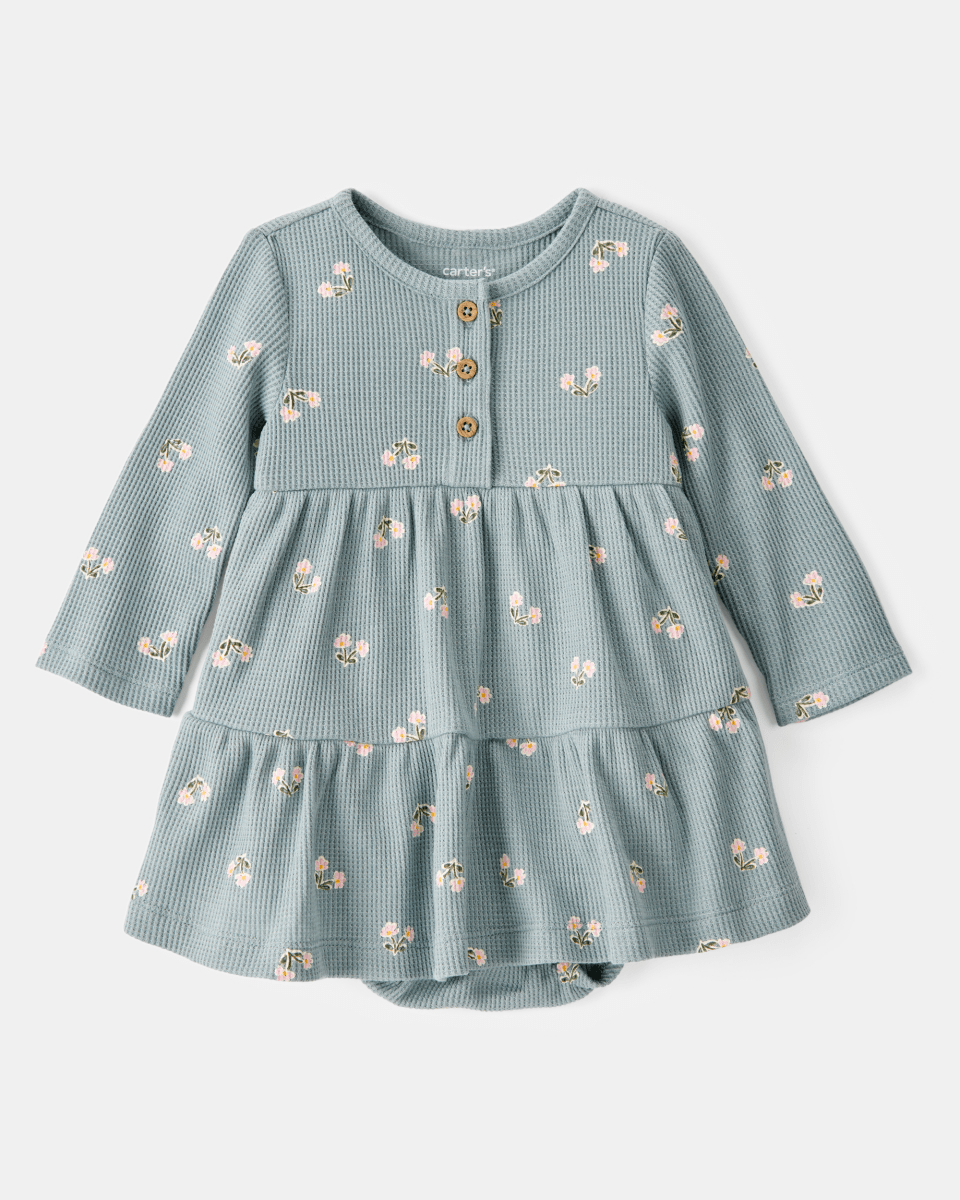 Vestido body de manga larga floral en canalé waffle
