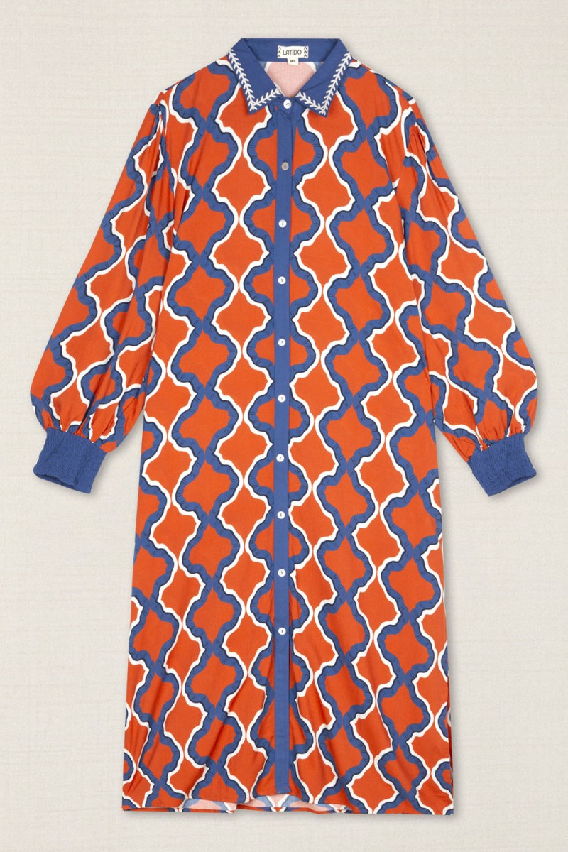 VESTIDO CAMISERO GEOMETRIAS ROJO