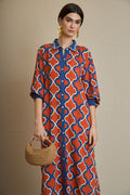 VESTIDO CAMISERO GEOMETRIAS ROJO