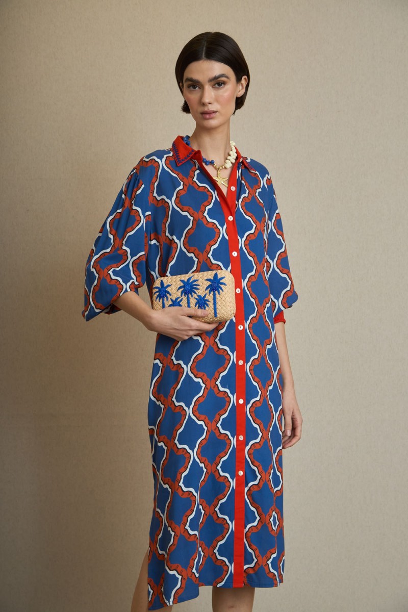VESTIDO CAMISERO GEOMETRIAS AZUL