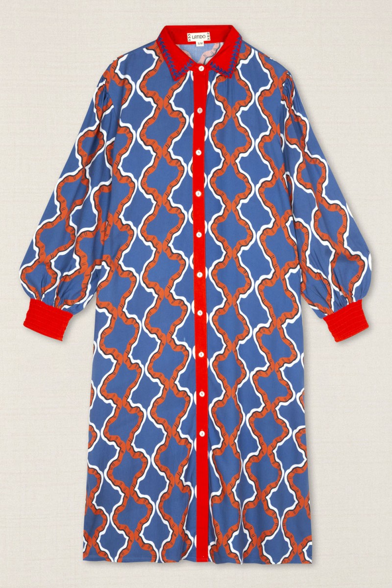 VESTIDO CAMISERO GEOMETRIAS AZUL