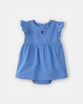 Vestido de algodón con body integrado, diseño concha azul