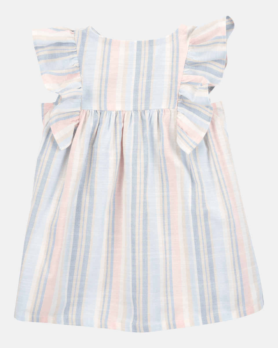 Vestido de rayas con mangas de volantes