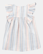 Vestido de rayas con mangas de volantes