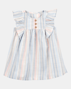 Vestido de rayas con mangas de volantes