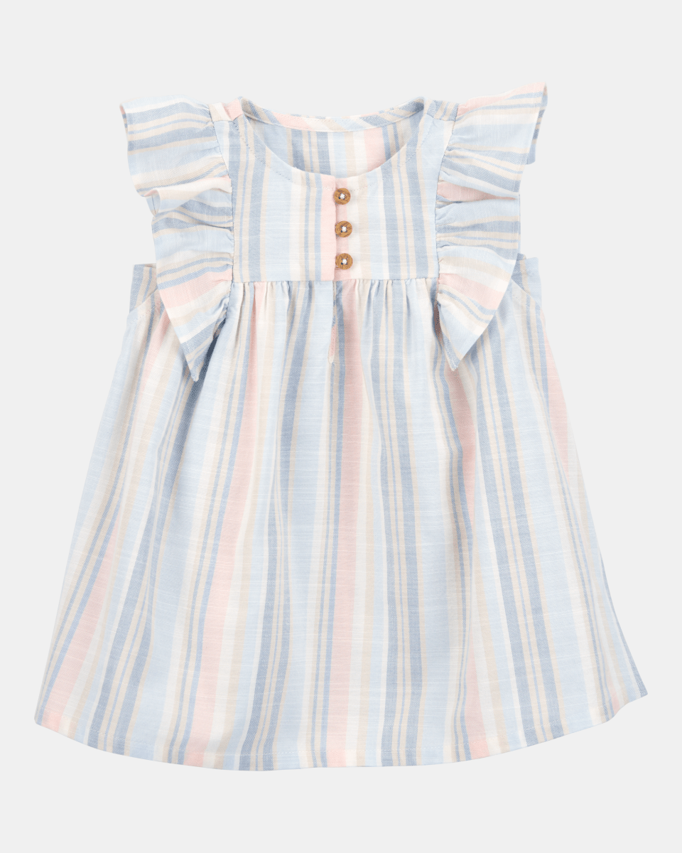 Vestido de rayas con mangas de volantes