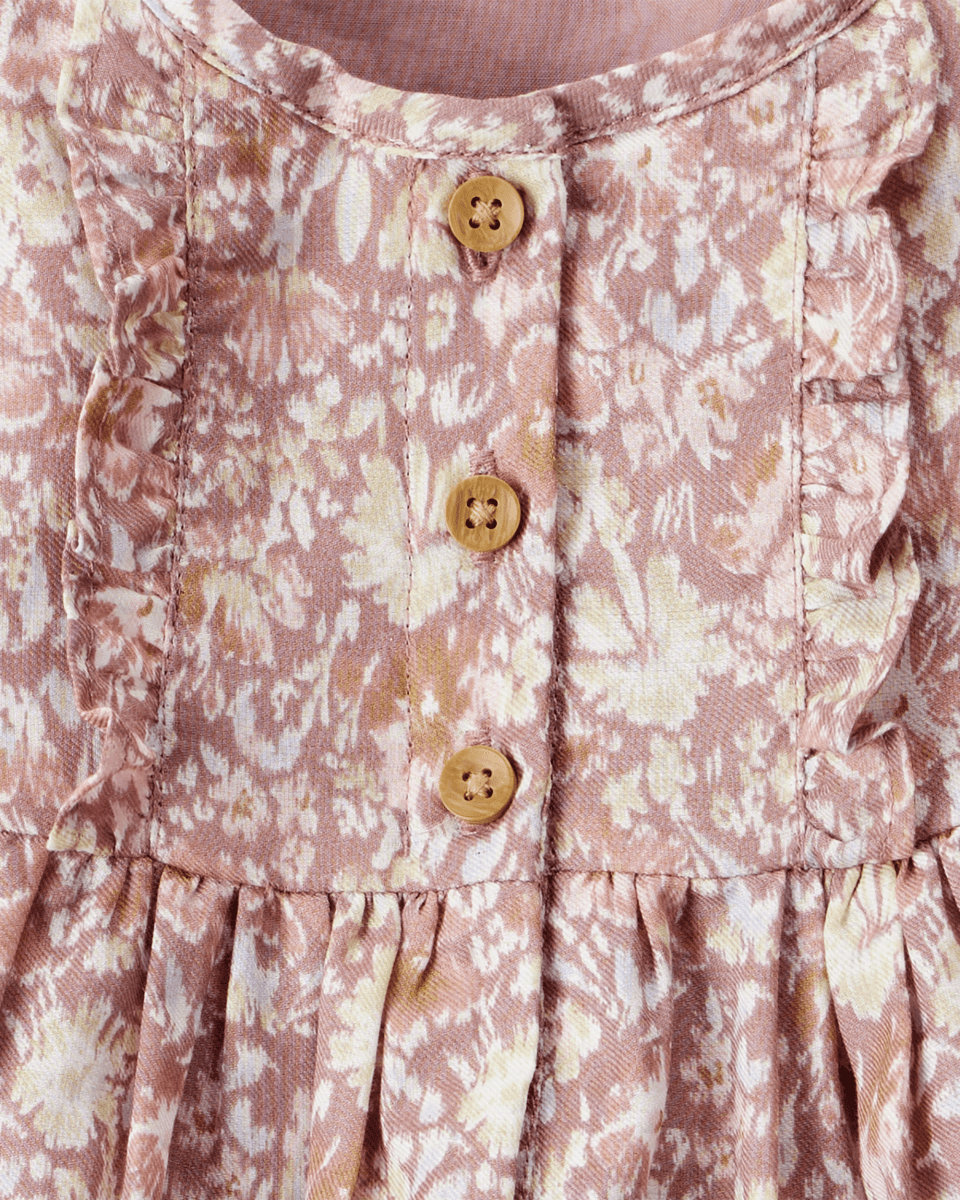 Vestido floral multicolor de manga larga en tejido suave