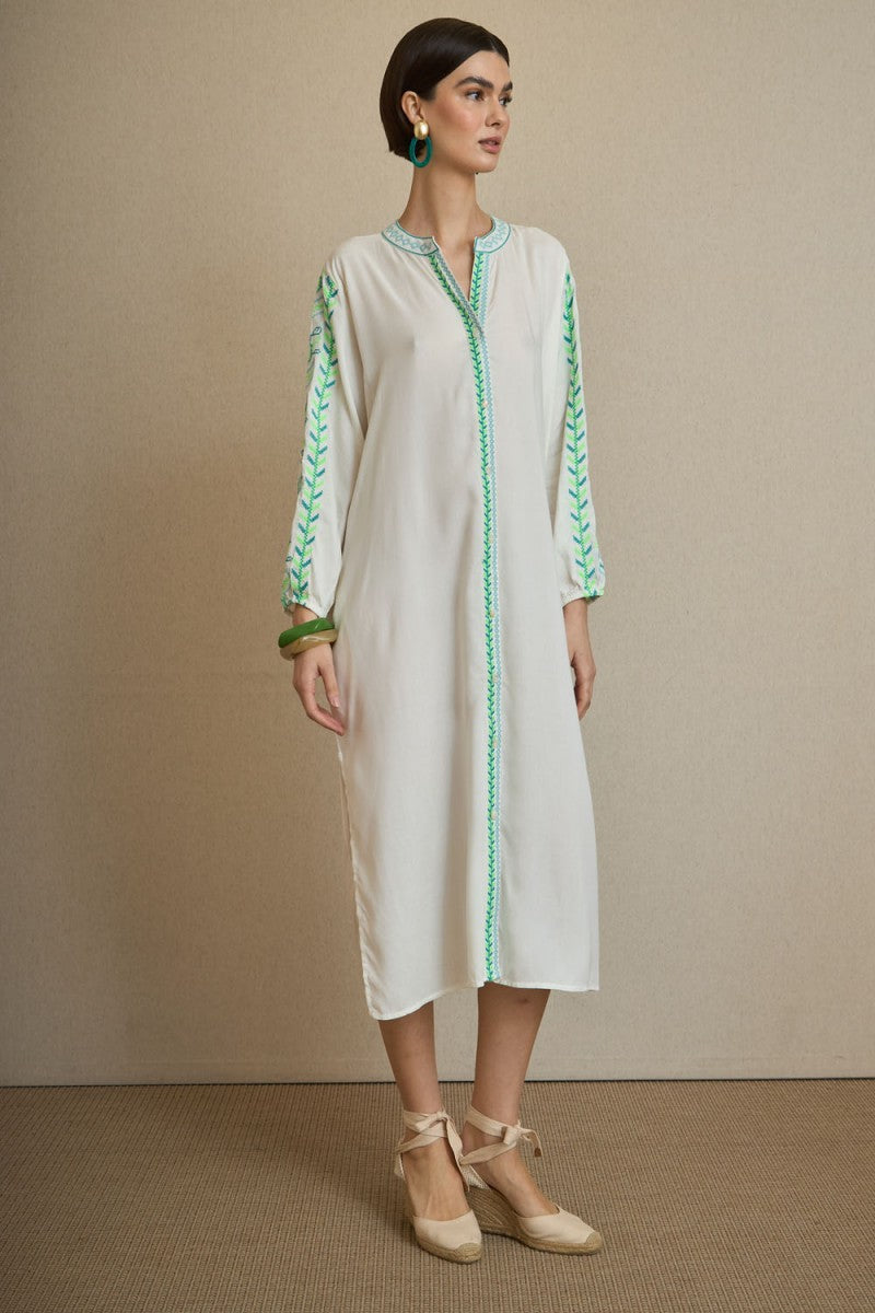 VESTIDO KURTA BORDADO HOJAS