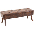PU Leather End of Bed Bench with Button Tufted Design & Wood Legs for Entryway, Brown