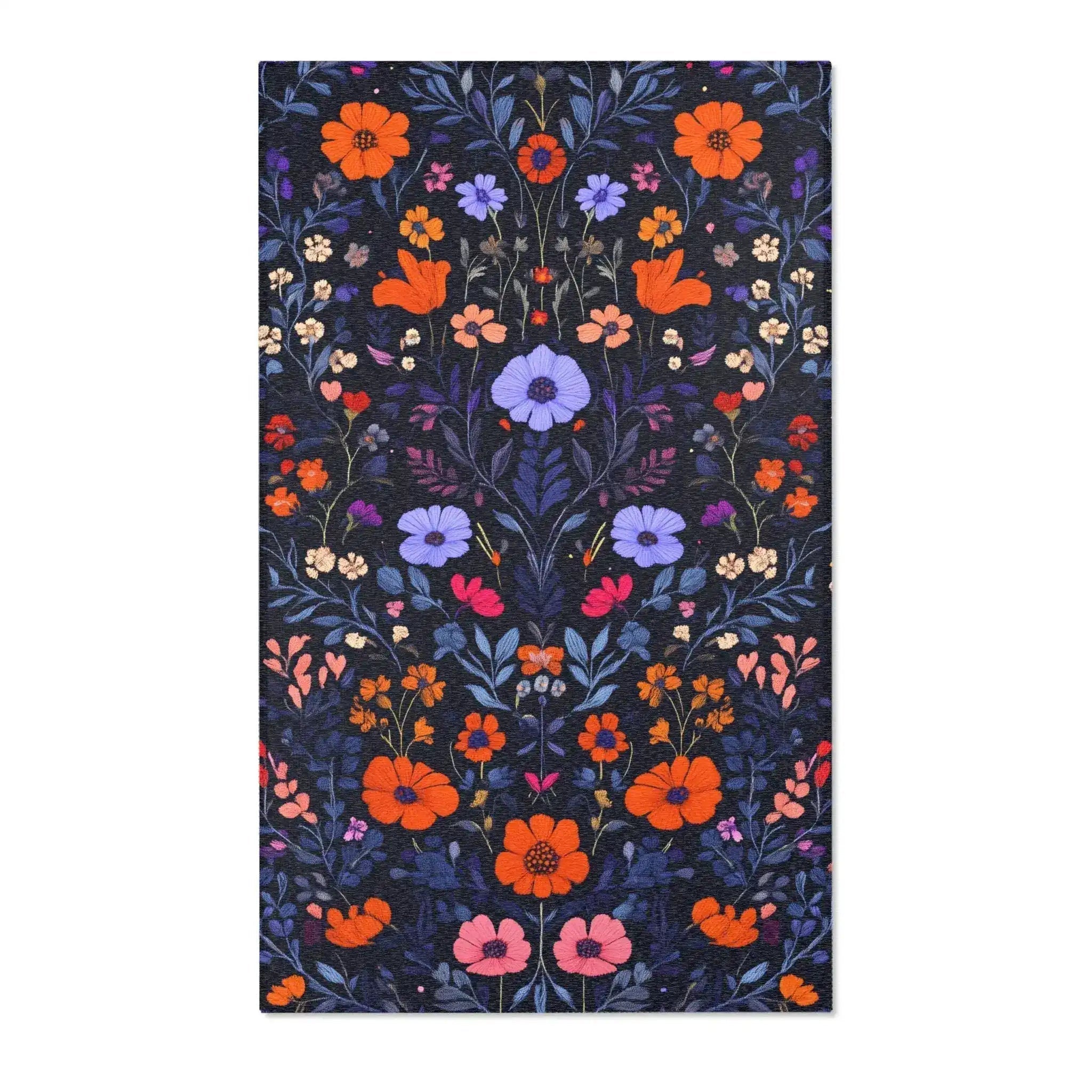 Vibrant Floral Embroidered Accent Rug