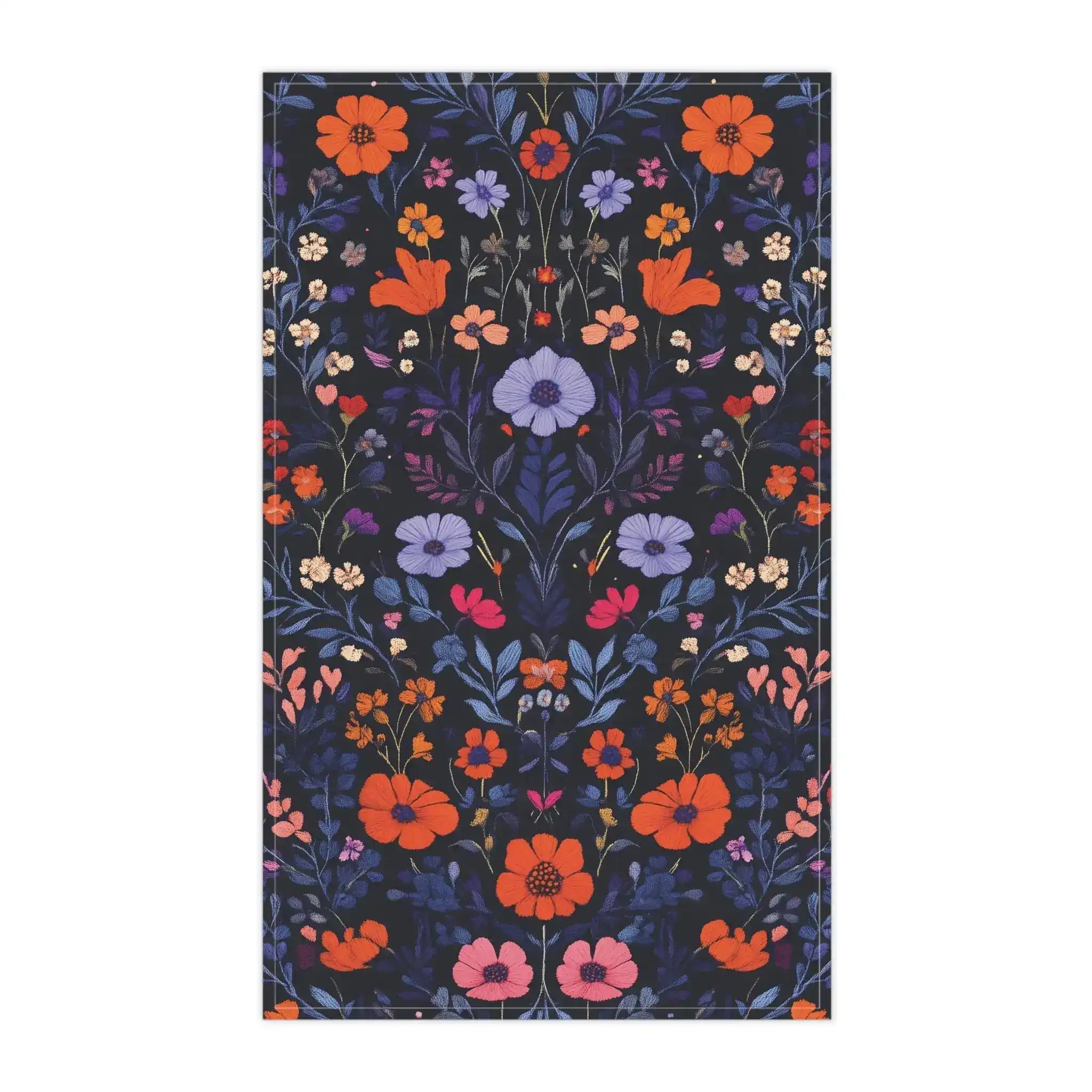 Vibrant Floral Embroidered Cotton Kitchen Towel