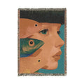 Vibrant Vision Surreal Girl & Multicolor Fish Art Woven Blanket