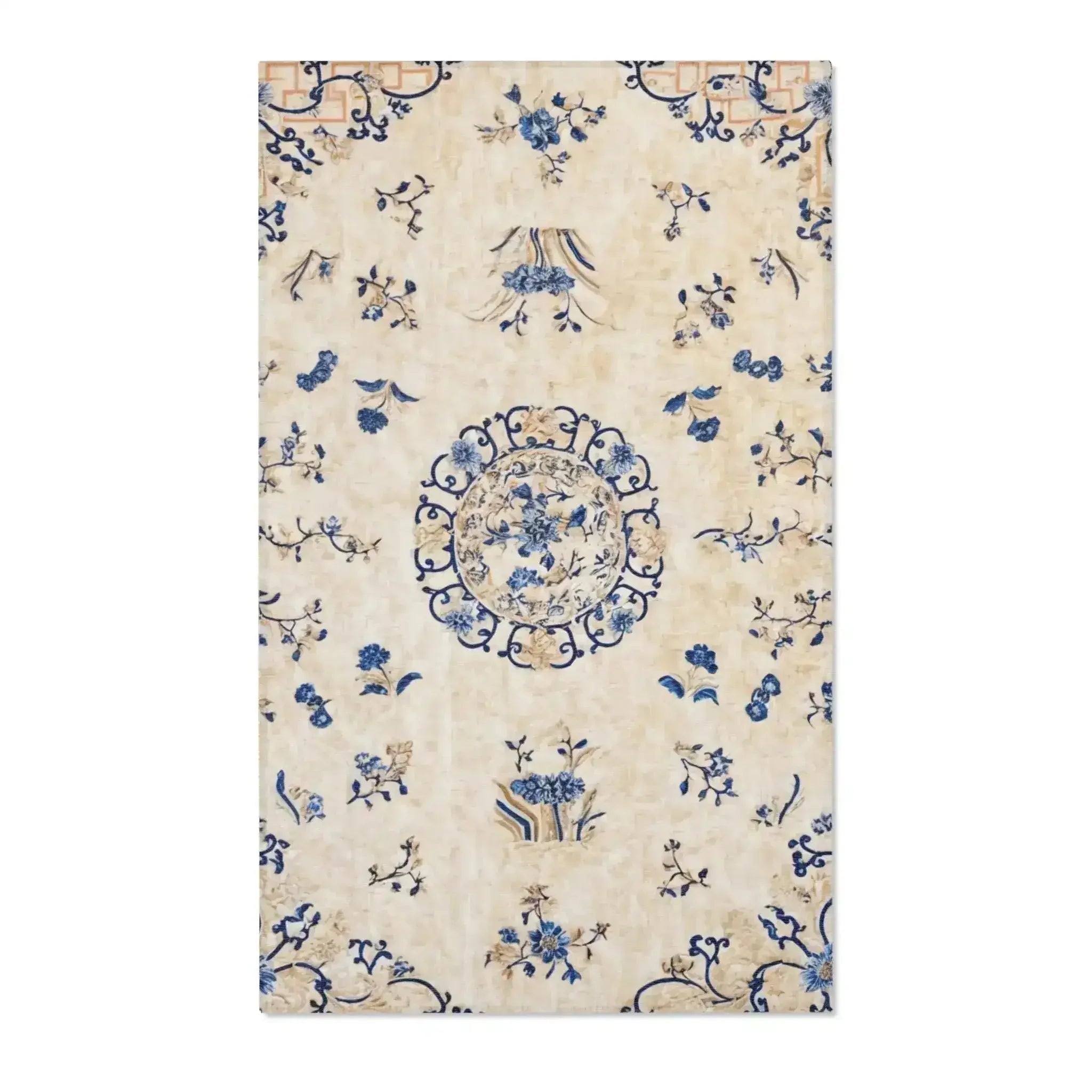 Vintage Blue & Beige Floral Accent Rug
