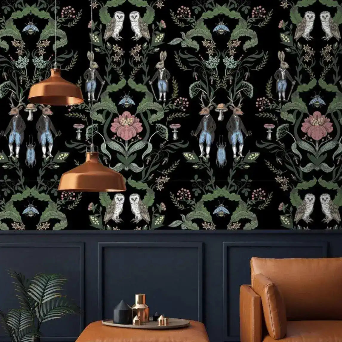 Vintage Fairy Animals Botanical Art Deco Floral Wall Paper