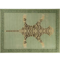 Vintage Green Hand Knotted Tiger Wool Rug