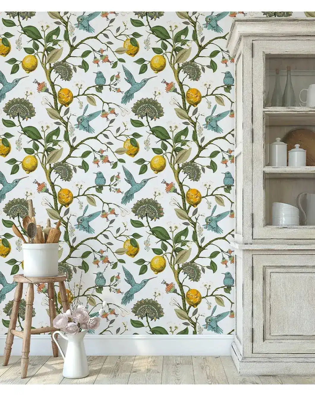 Vintage Hummingbird Chinese Style Birds Tree Branch Wallpaper