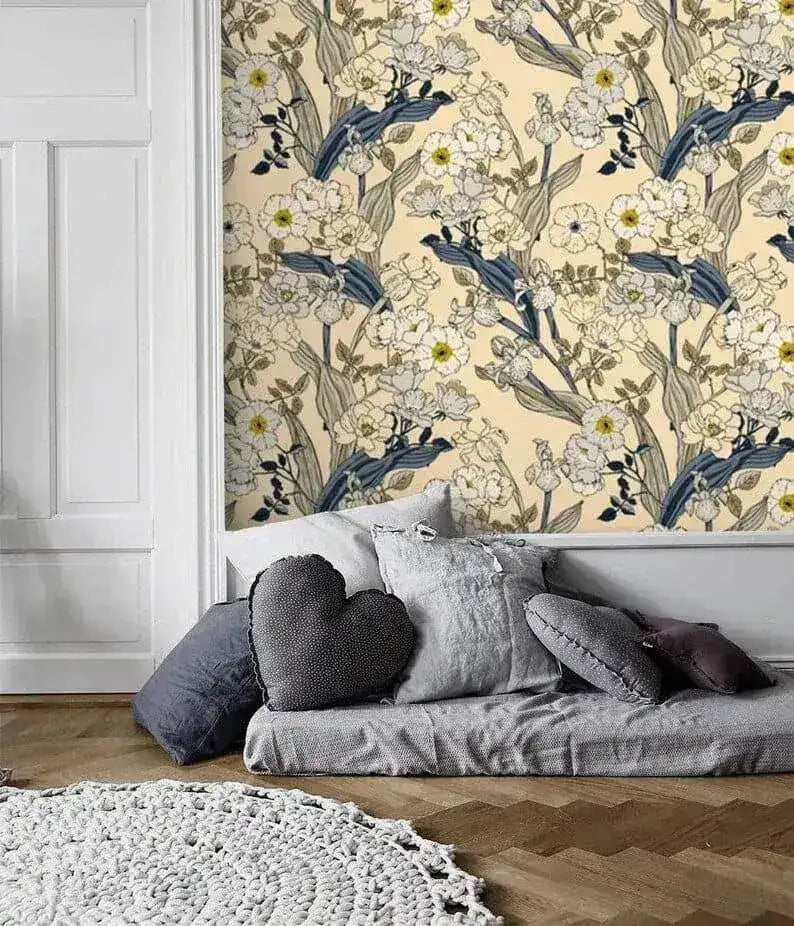 Vintage Inspired Summer Wild Floral Wallpaper