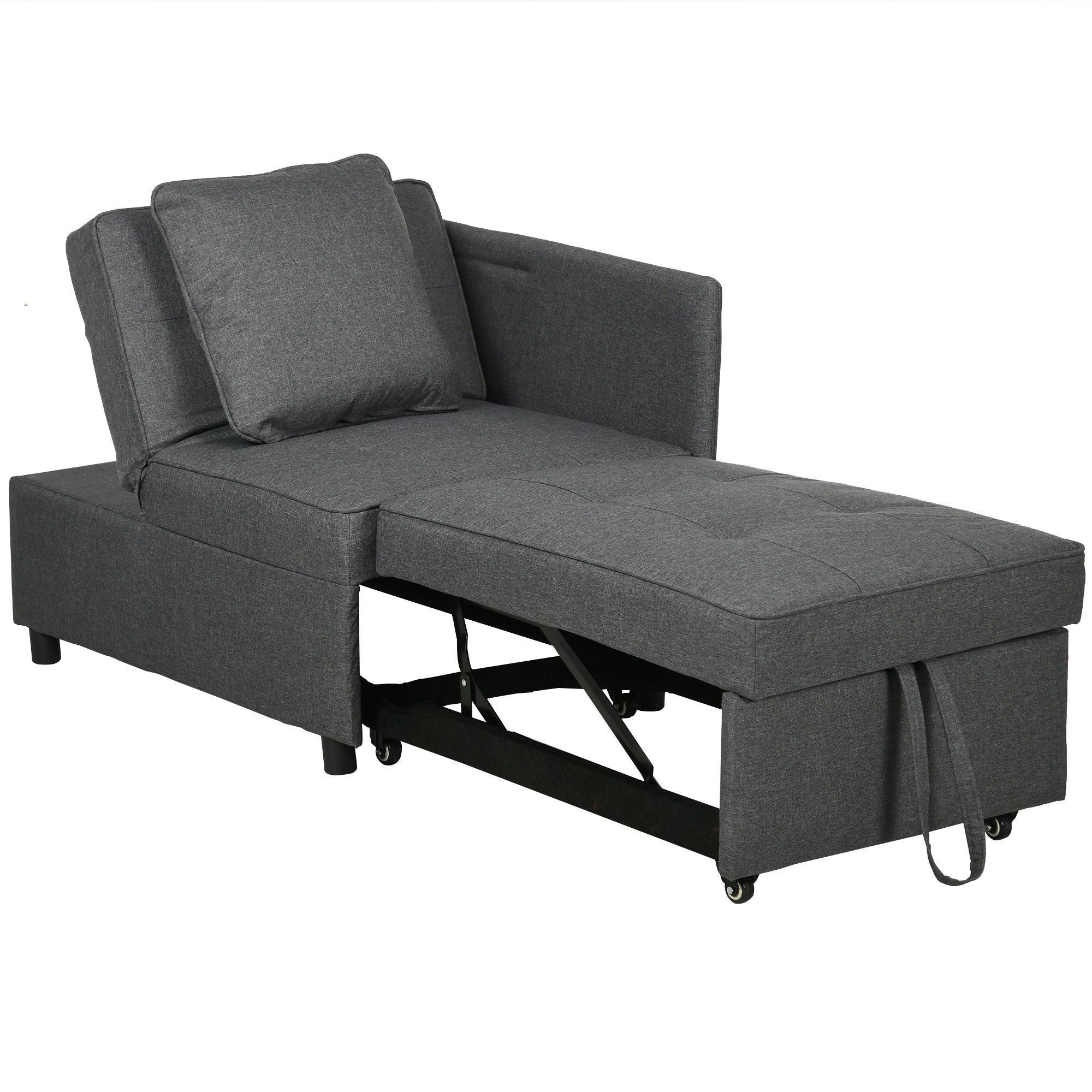Convertible Single Sofa Bed w/ Thick Padded, 3-in-1 Multi-Functional Sofa with Wheels, Grey