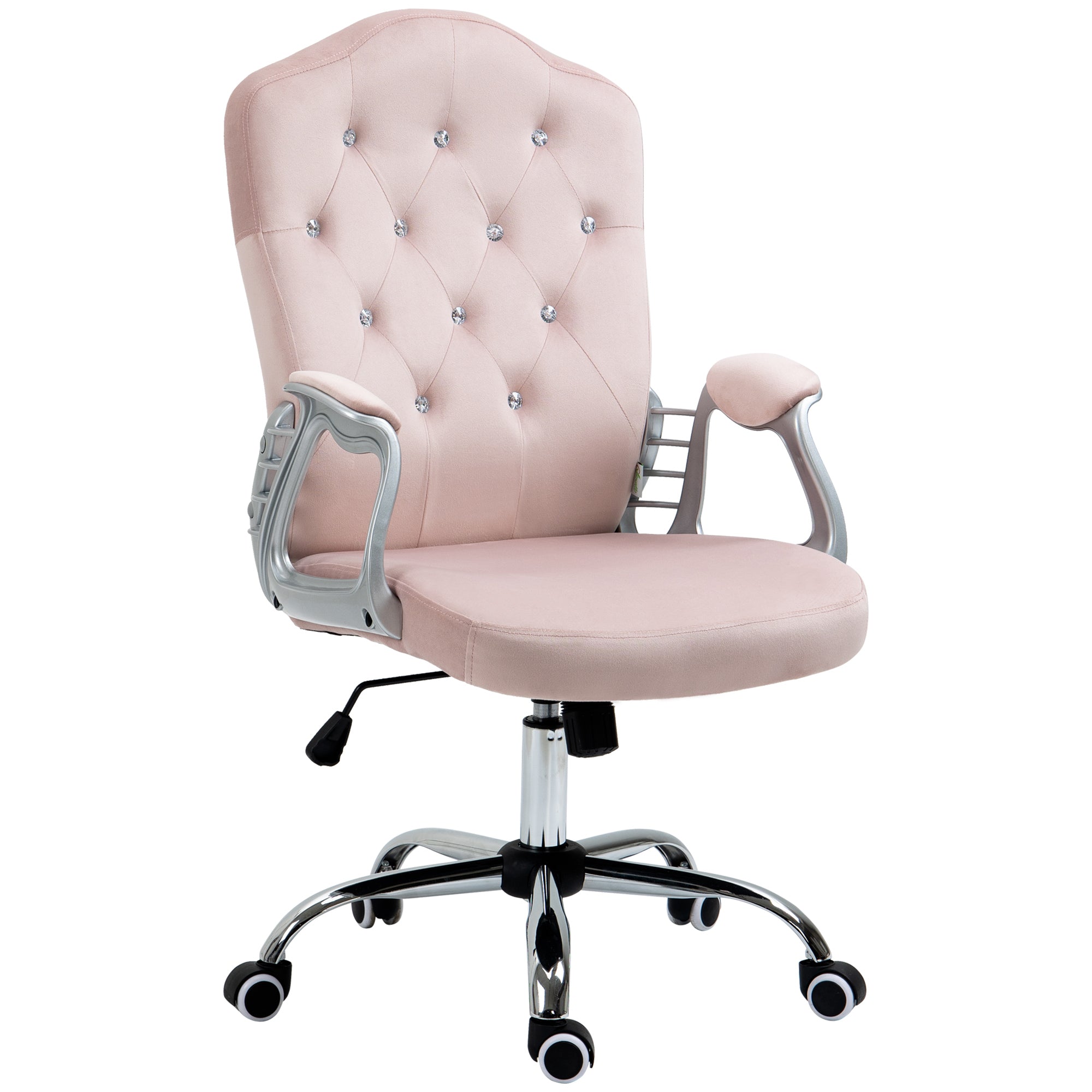 Teddy Fleece Computer Chair, Button Tufted Swivel Desk Chair with Tilt Function, Pink