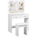 Makeup Vanity Desk and Stool, Vanity Set with 10 Bulbs, Drawers & 2 Lighting Modes, White