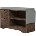 Shoe Bench with Storage, Entryway Bench w/Open Shelves, Drawers & Pocket, Rustic Brown