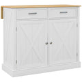 Rolling Kitchen Island with Drop Leaf, Wood Breakfast Bar Cart with 2 Drawers, White