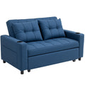 2-Seater Convertible Sofa Bed with Adjustable Backrest, Pull-Out Mattress & Side Pockets, Dark Blue