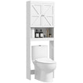 Over The Toilet Storage Cabinet w/ Barn Doors, Open Shelf & Adjustable Crossbar, White