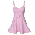 Pink Linen Mini Dress with Ruffle Hem