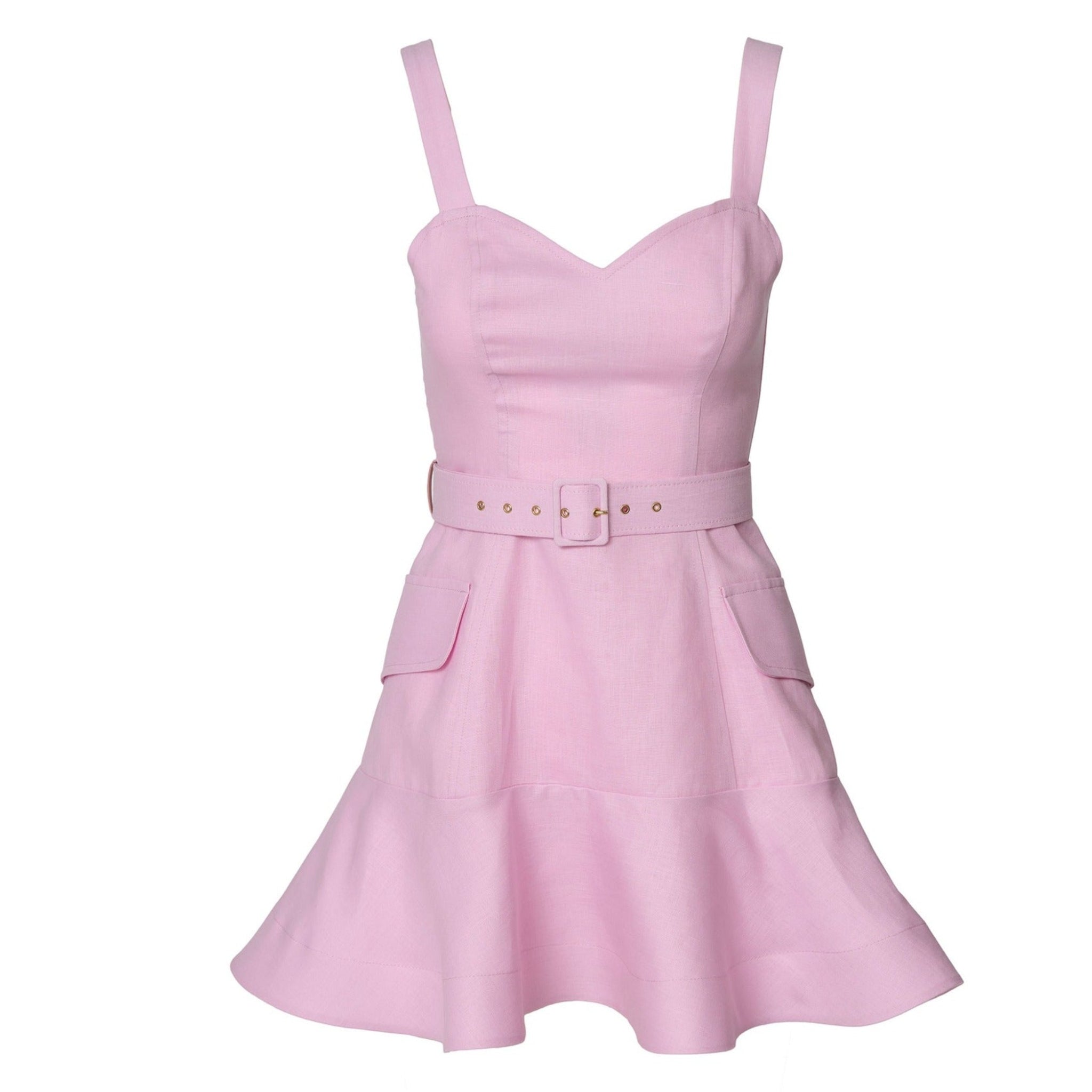 Pink Linen Mini Dress with Ruffle Hem | PR Sample
