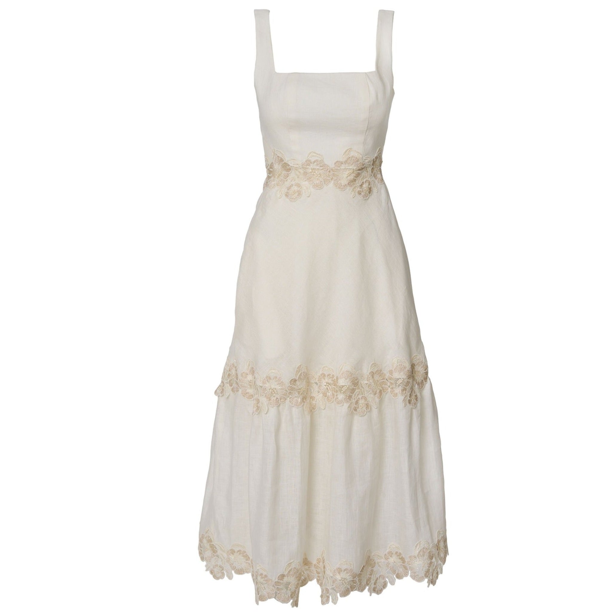 Ivory Linen Midi Dress with Lace Detail | PR Sample