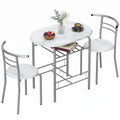 Compact 3-Piece Dining Set with Marble-Effect Tabletop & Storage Shelf, White