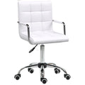 Swivel Computer Office Chair, PU Leather Study Chair with Rolling Wheels, White