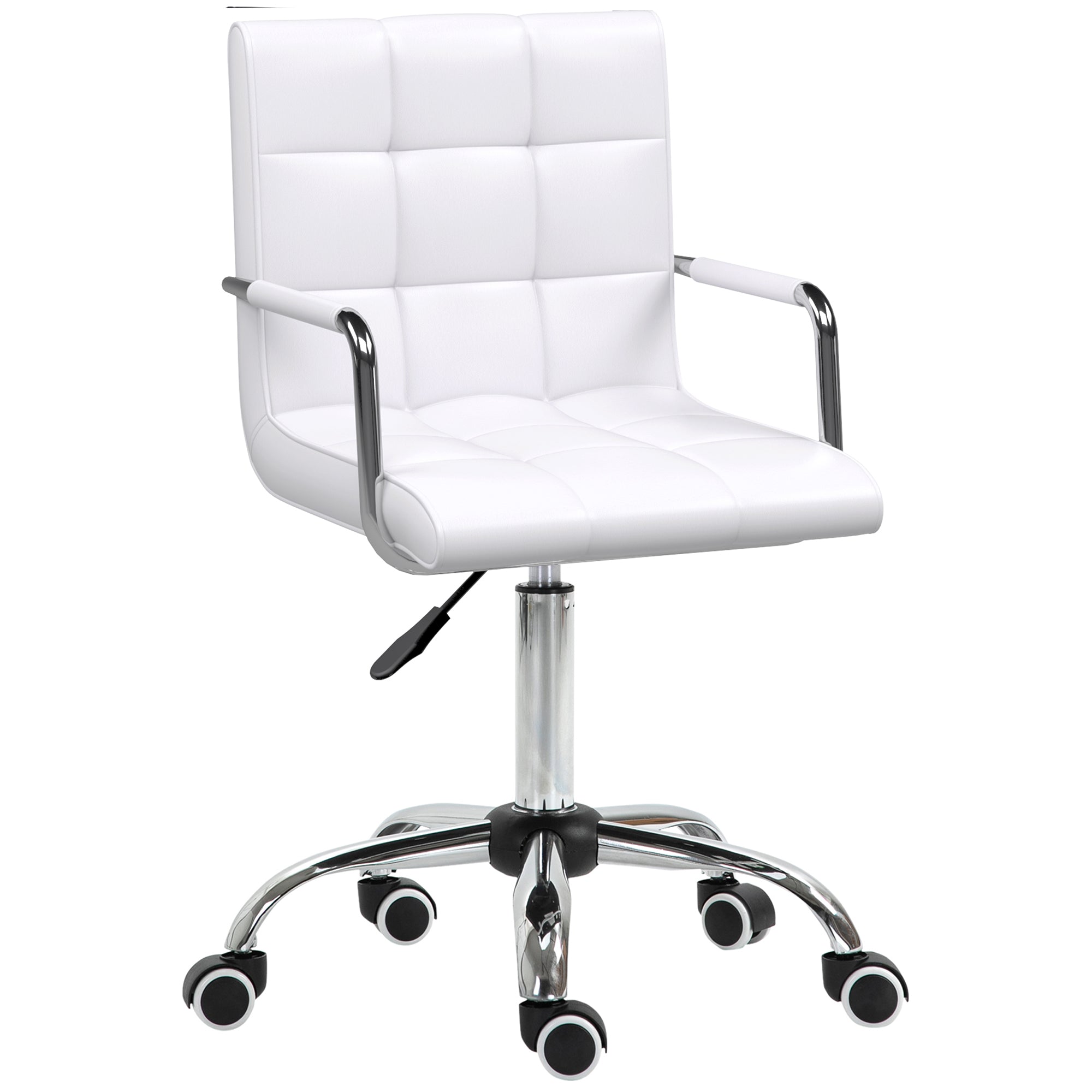 Swivel Computer Office Chair, PU Leather Study Chair with Rolling Wheels, White