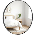 61 cm Round Wall Mirror with Tempered Safety Glass and Aluminium Frame, Black
