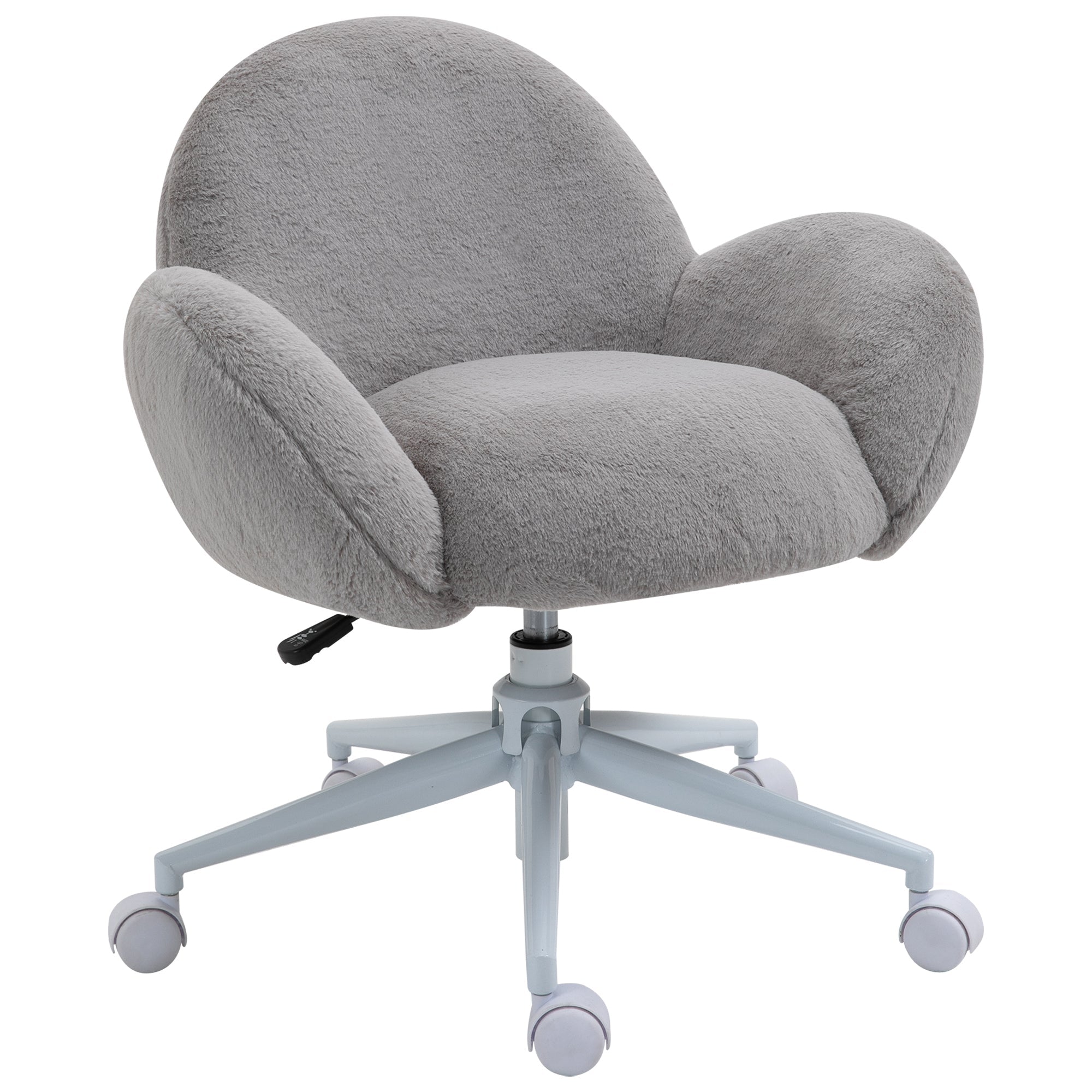 Fluffy Desk Chair, Cute Makeup Vanity Chair with Rolling Wheels for Home Bedroom, Grey