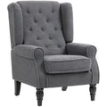 Mid Century Arm Chair for Living Room, Teddy Fleece Wingback Armchair with Wood Frame Button Tufted Design, Charcoal Grey
