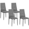 Set of 4 Faux Leather Dining Chairs with Crystal Tufting, Grey
