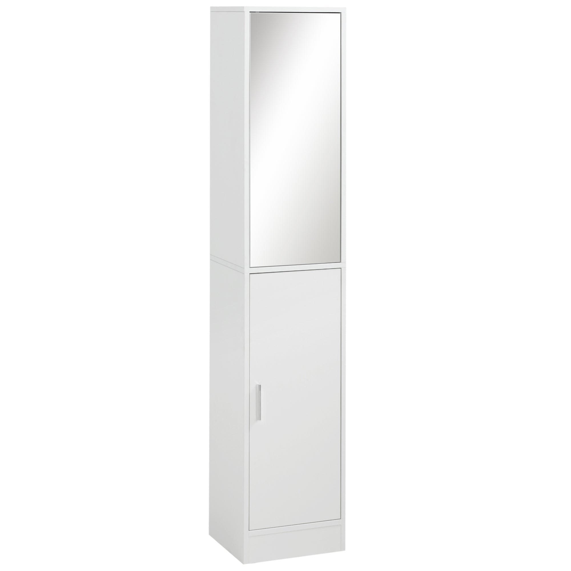 Mirrored Bathroom Cabinet, Floor Standing Tallboy Unit with Adjustable Shelf, White