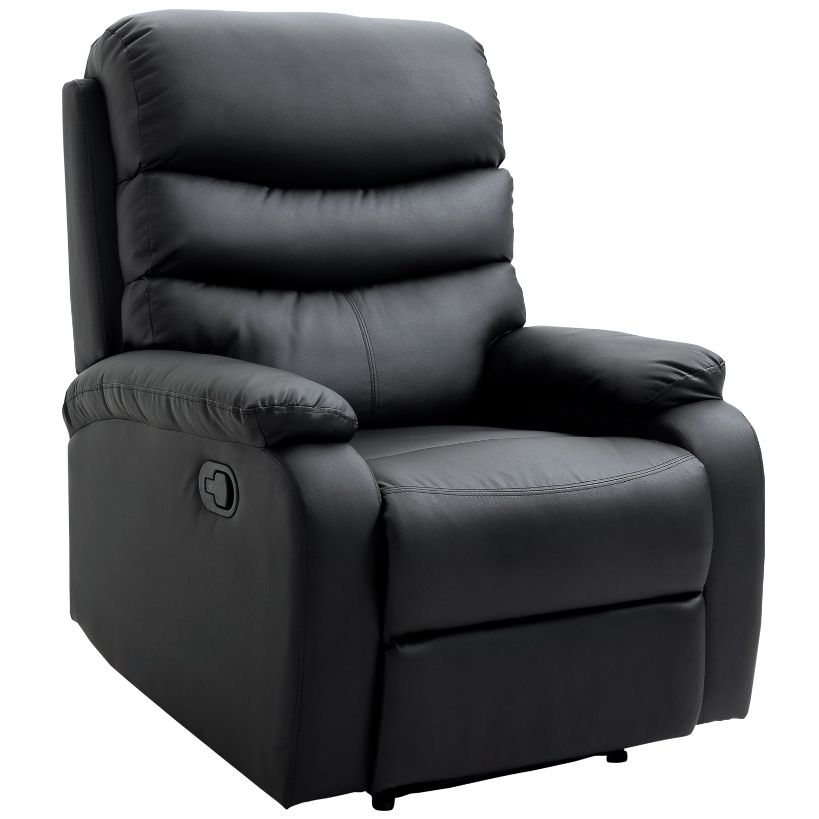 PU Leather Manual Reclining Chair with Adjustable Leg Rest and Backrest, Black
