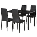 5-Piece Rectangular Glass Kitchen Table and 4 Faux Leather Chairs, Black