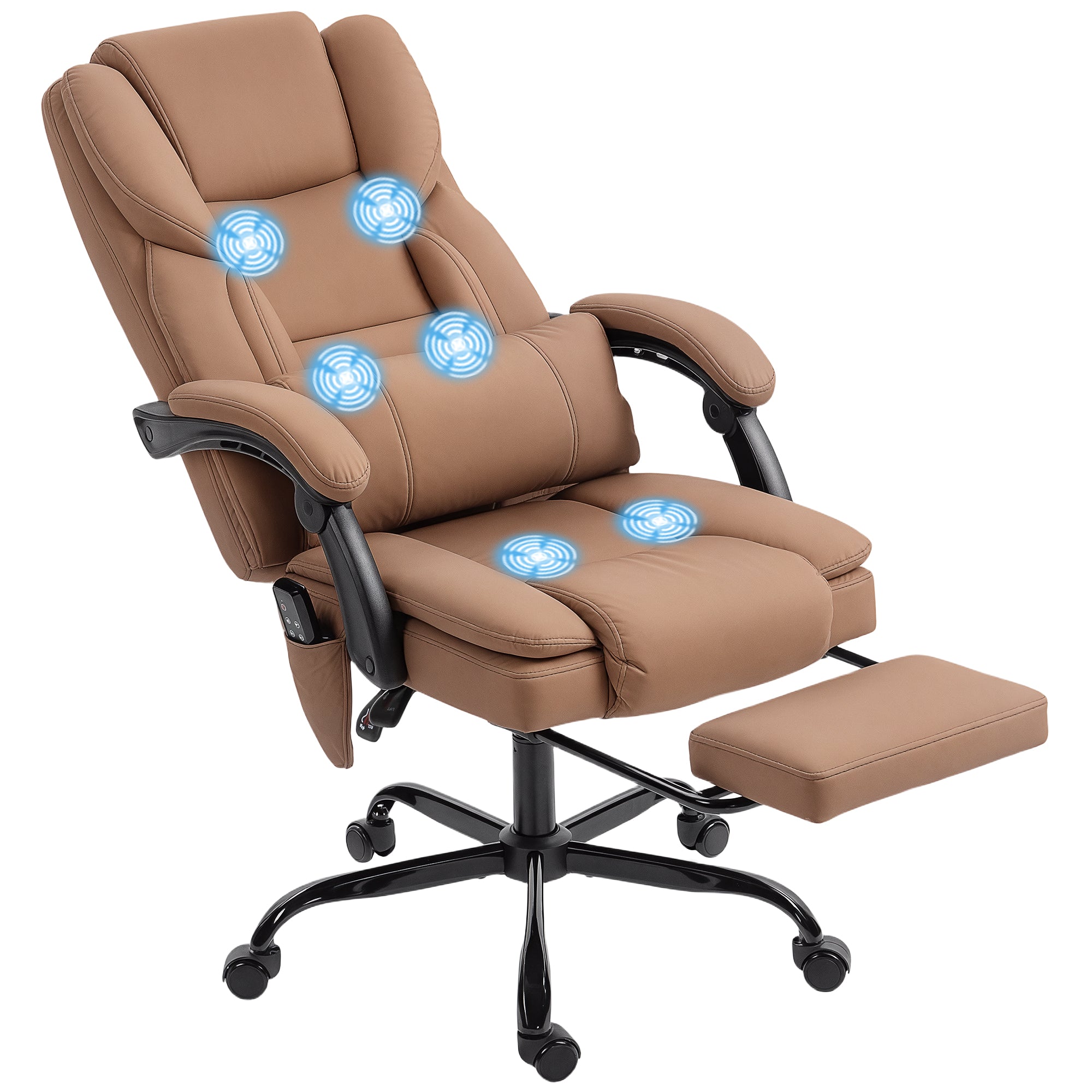 Faux Leather Massage Office Chair with 6 Vibration Points, Recliner & Footrest, Brown
