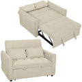 2 Seater Convertible Sofa Bed, 3-in-1 Velvet-feel Convertible Sleeper Sofa, Light Brown
