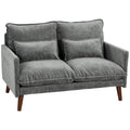 131cm 2-Seater Velvet-Feel Loveseat with Spring Cushions, Wood Legs, Grey