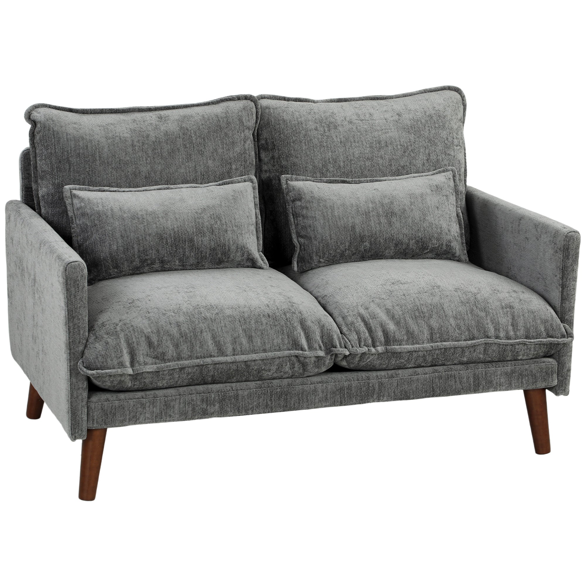 131cm 2-Seater Velvet-Feel Loveseat with Spring Cushions, Wood Legs, Grey