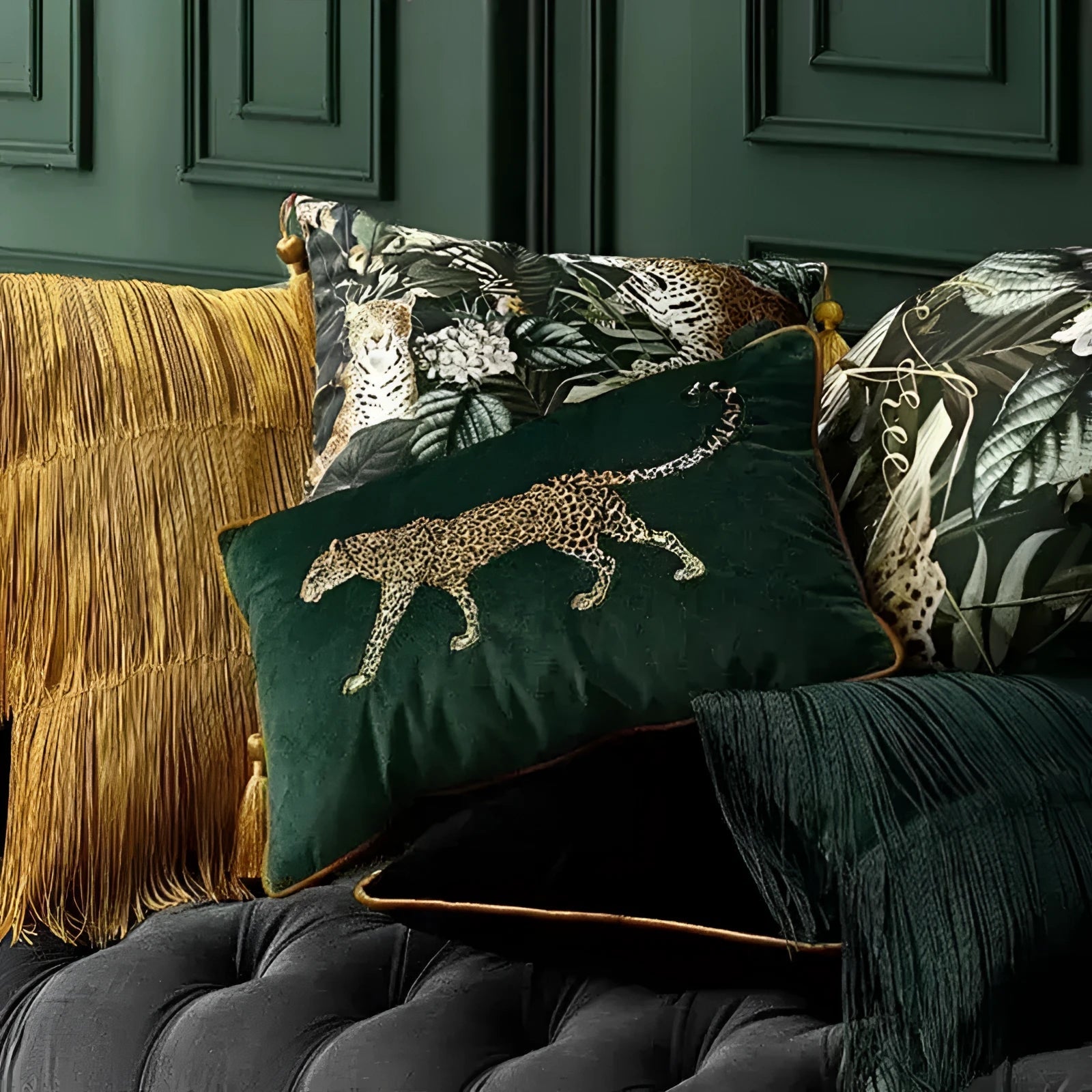 Walking Leopard Velvet Pillow